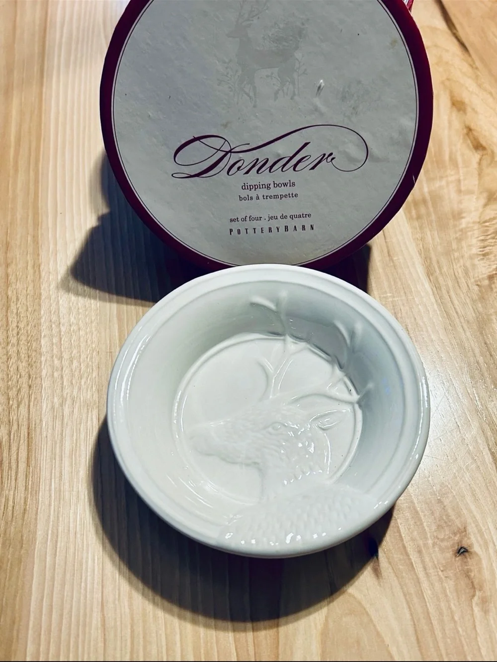 Pottery Barn DONDER Deer Embossed Ceramic Dipping Bowls - Set of 4